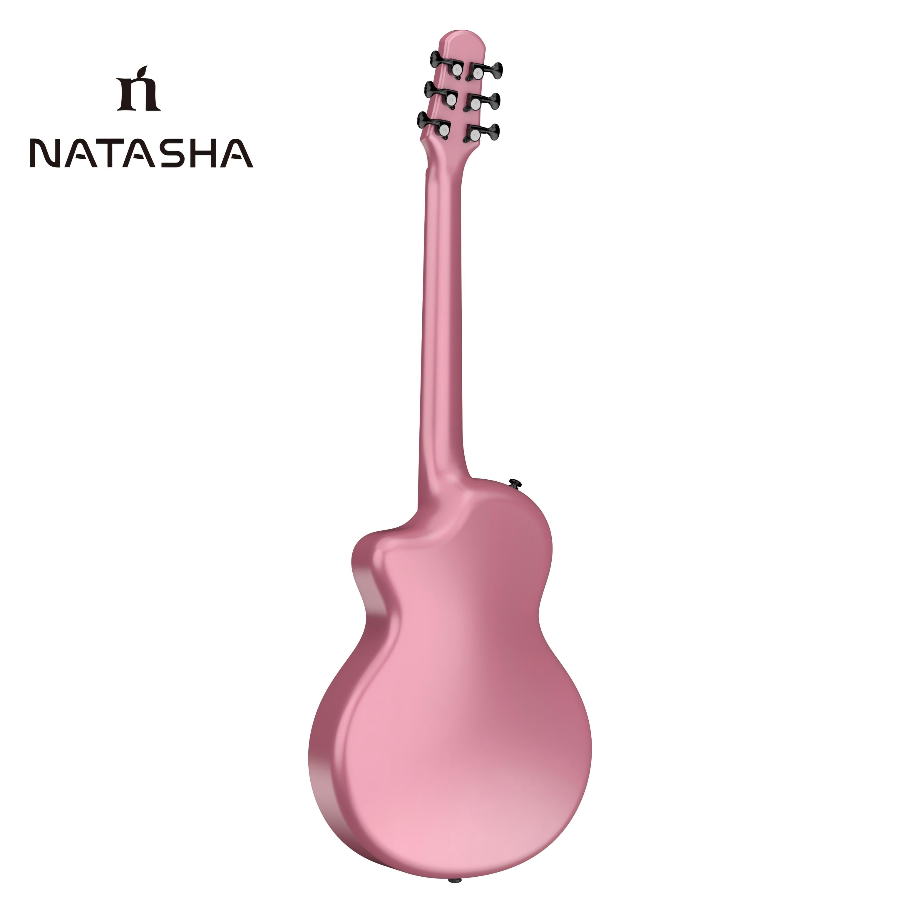 Natasha Solar System Asteroid Carbon Fiber 38-inch Folk Guitar（Cherry Blossom Pink）. Premium guitar case and fretboard cleaning cloth.