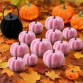 thumbnail image 5 of Twfbrm Artificial Velvet Pumpkins, 3 Pcs Assorted Size Pink Faux Foam Fabric Pumpkin Models, Rustic Farmhouse Decorative Pumpkins Fall Thanksgiving Halloween Decoration for Tiered Tray, Mantel, 5 of 6