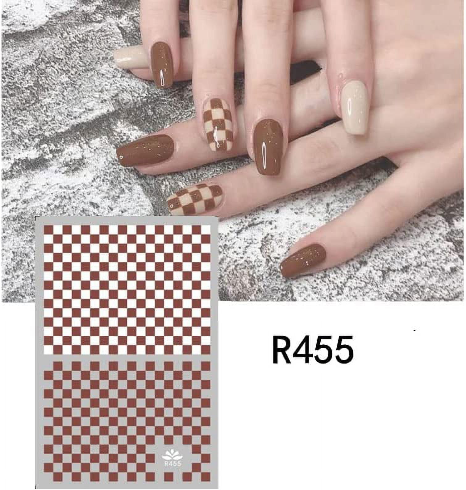 6pcs/set Checkerboard Love French Black White Blue Nail Sticker 3D Slider  for Manicure Polish Tattoo