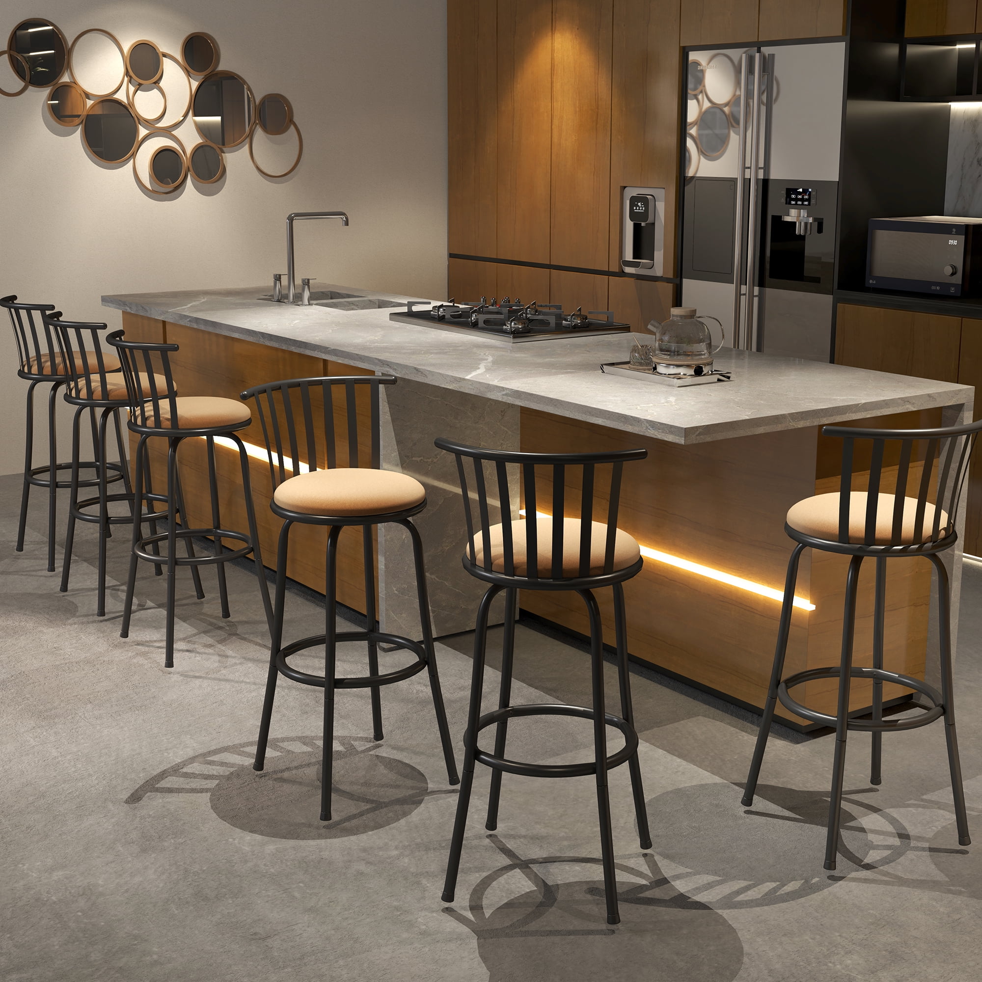 Homy Casa 4 Pack Swivel Bar Stools Adjustable 24/29 with Back,Bar Height Kitchen Island Chairs, Brown