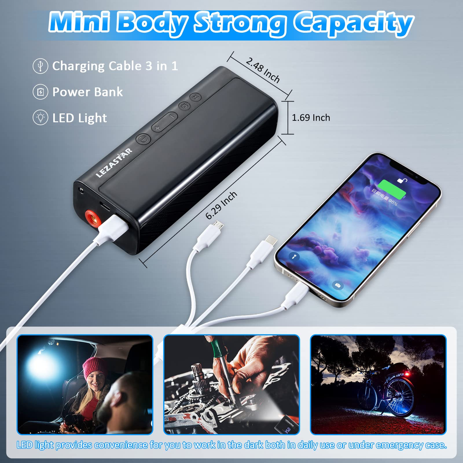 Tire Inflator Portable Air Compressor for Car,150 PSI/8000mAh Power Battery Pack with Cordless Car Air Pump, Mini Tire Pump & LED Display for Car/Motor/Bike/Ball/Swim Ring