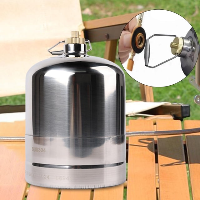 Cilindro de tanque de Gas, contenedor de combustible de Gas vacío recargable, práctico tanque de Gas de Camping de cobre de acero inoxidable para barb 1.35L