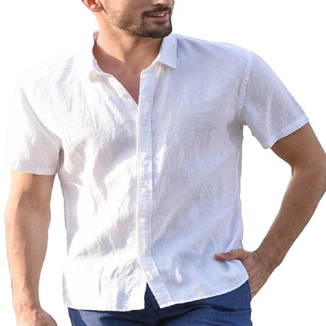 CHUANK Hommes Lin Manches Courtes Chemises d'Été Décontracté Robe en Vrac Soft Tops Tee M-3XL