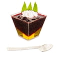 thumbnail image 3 of DLux 100 x 2oz Square Mini Dessert Cups with Spoons, Gold Glitter Clear Plastic Parfait Appetizer Cup - Small Reusable Serving Bowl for Tasting Party Desserts Appetizers - With Recipe Ebook, 3 of 5