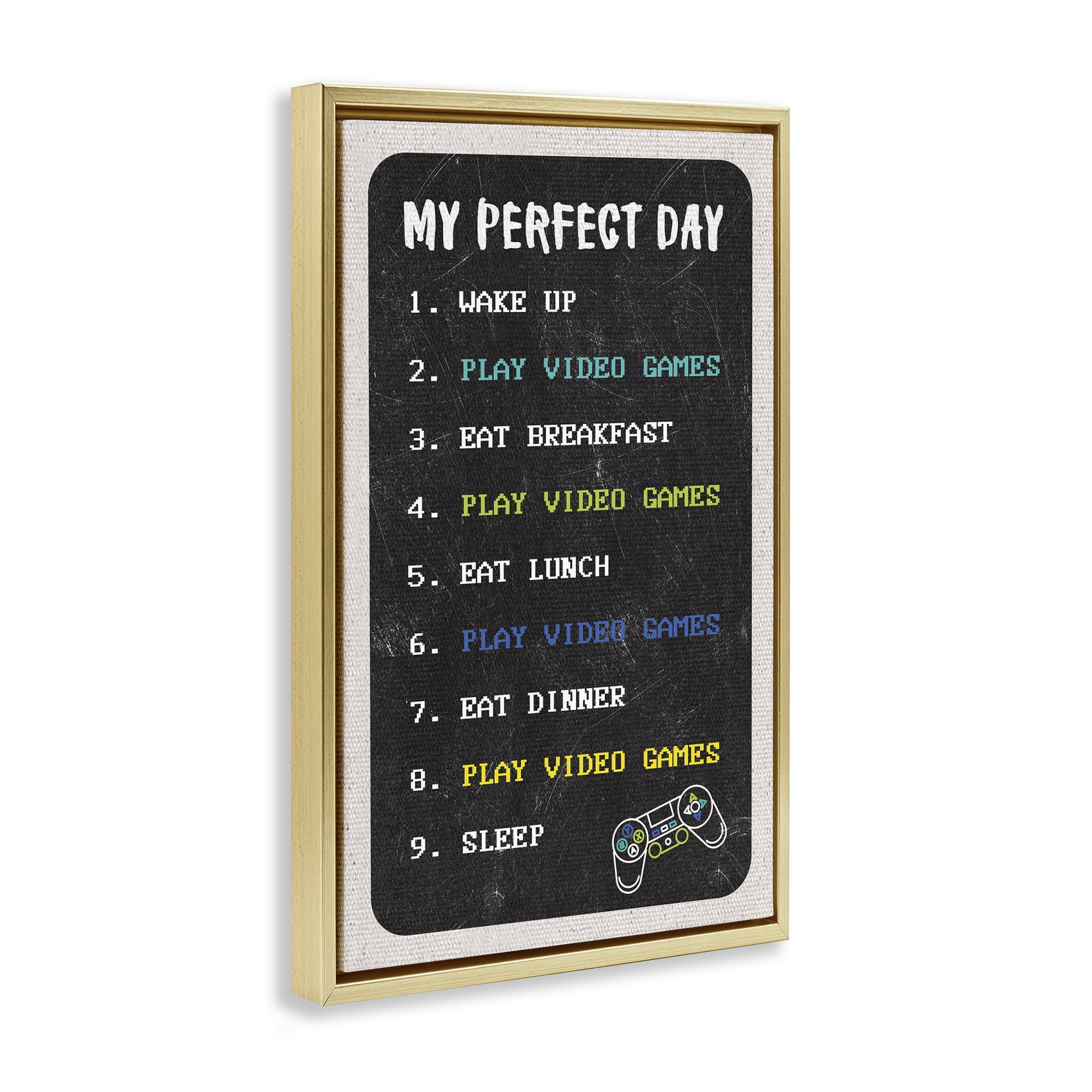 Stupell Industries Perfect Day Gamer Life Typography Painting Gold Floater Framed Art Print Wall Art, 17 x 25