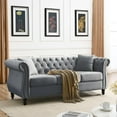 thumbnail image 2 of TUANLUO Mid-Century 3-Seat Living Room Sofa Couch, Velvet Upholstered Sofa with 2 Pillows and Wood Legs, Heavy Duty Sofa Furniture for Living Room, 80"L x 29"W x 30"H, Gray, 2 of 10