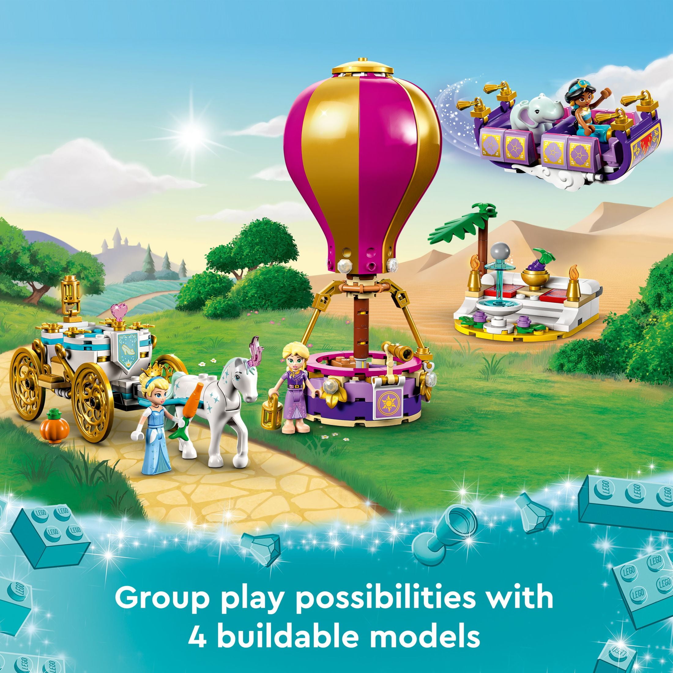 LEGO Disney Princess Enchanted Journey 43216 Building Set - 3in1 Playset with Cinderella, Jasmine, Rapunzel Mini Dolls, Toy Horse & Carriage, Hot Air Balloon, Gift for Girls, Boys, and Kids Ages 6+