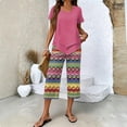 thumbnail image 2 of Women's Capri Sets 2 Piece Outfits Short Sleeve Tiered Tops Floral Print Wide Leg Capri Pants Summer Travel Outfits, 2 of 6