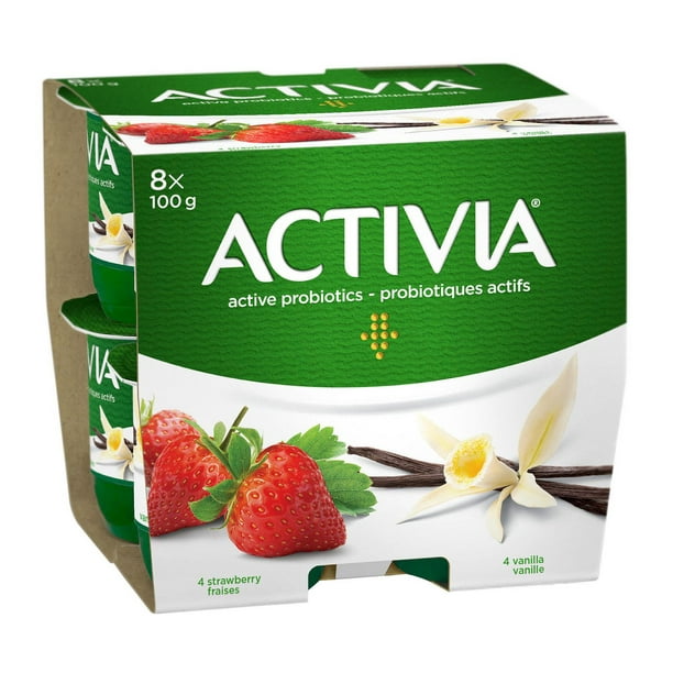 Activia Yogourt probiotique, 4x vanille, 4x fraise, (emballage de 8) 8x100g yogourt