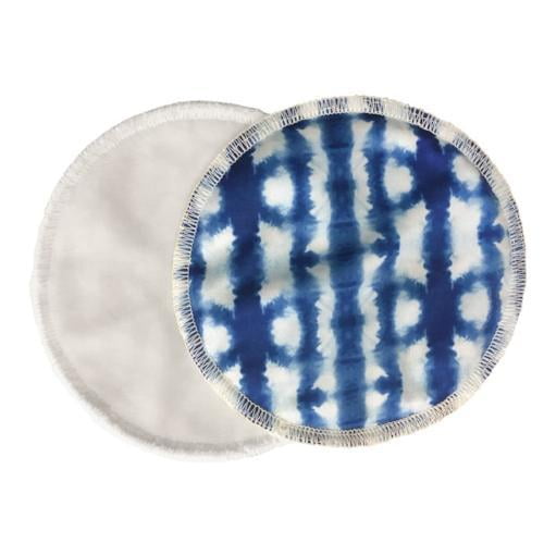 Bamboobies Washable Overnight Nursing Pads for Breastfeeding, Shibori Blue Reusable Pads (2 Pairs)