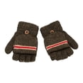 thumbnail image 2 of Version Coréenne des Gants à Demi-Doigts Rayés pour Hommes et Enfants, Hiver, Voyage, Rouge Brique, Taille Unique, 2 of 4