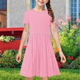 thumbnail image 5 of HomeGardon Girls Dress,Toddler Dress for Girls Toddler Kids Girls Cute Solid Color Print Short Sleeve Stretchy Dress A Line Dress,120-170, 5 of 9