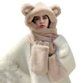 thumbnail image 2 of Baqcunre Beanies Hats Men, Women Woolen Three In One Hooded Cap Earflap Hat Long Scarf Gloves Set Winter Thermal Plush Earflap Hat Scarf Pocket Gloves Set Windproof Bear Themed Set,, 2 of 4