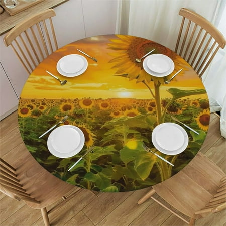 

Patifu Sunflower Round Table Cover 100% Polyester Stain Resistant & Washable for Indoor Outdoor Kitchen Dining Wedding Parties - Great for Home Kitchen Parties Holiday Dinner Table Cover 46 -50