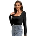 thumbnail image 2 of Women's Sexy Long Sleeve Square Neck Tops Slim Fitted Basic Shirts, 2 of 6