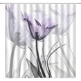 thumbnail image 1 of X-ray Floral Shower Curtain Tulip Purple Flower Grey Leaf Nature Modern Romance Creative White Fabric Bath Curtains Bathroom Polyester with Plastic Hooks 60x71 Inch, 1 of 5