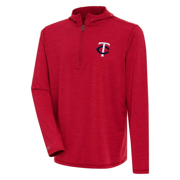 Men's Antigua  Heather Red Minnesota Twins Tidy Quarter-Zip Hoodie