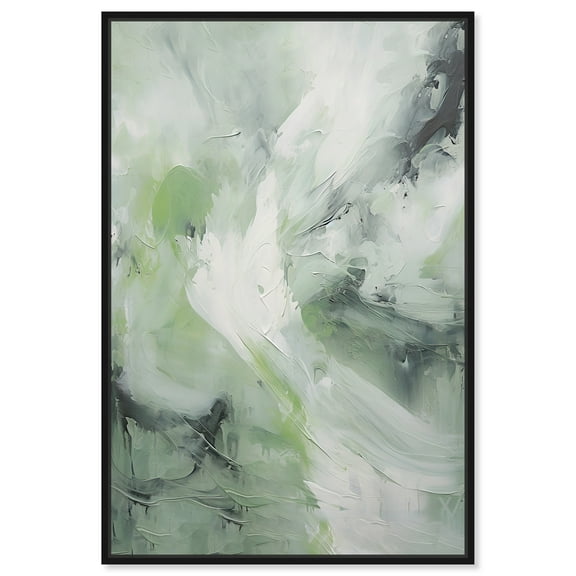 Rainfall On The Grass Green Abstract Canvas Wall Art by Art Remedy, Black Floater Frame, 10"x15"