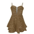 thumbnail image 5 of HaiMao Teens Spaghetti Straps Tiered Short Dress Homecoming Dress Sparkly Sequin Prom Dress Brown 6(M), 5 of 5