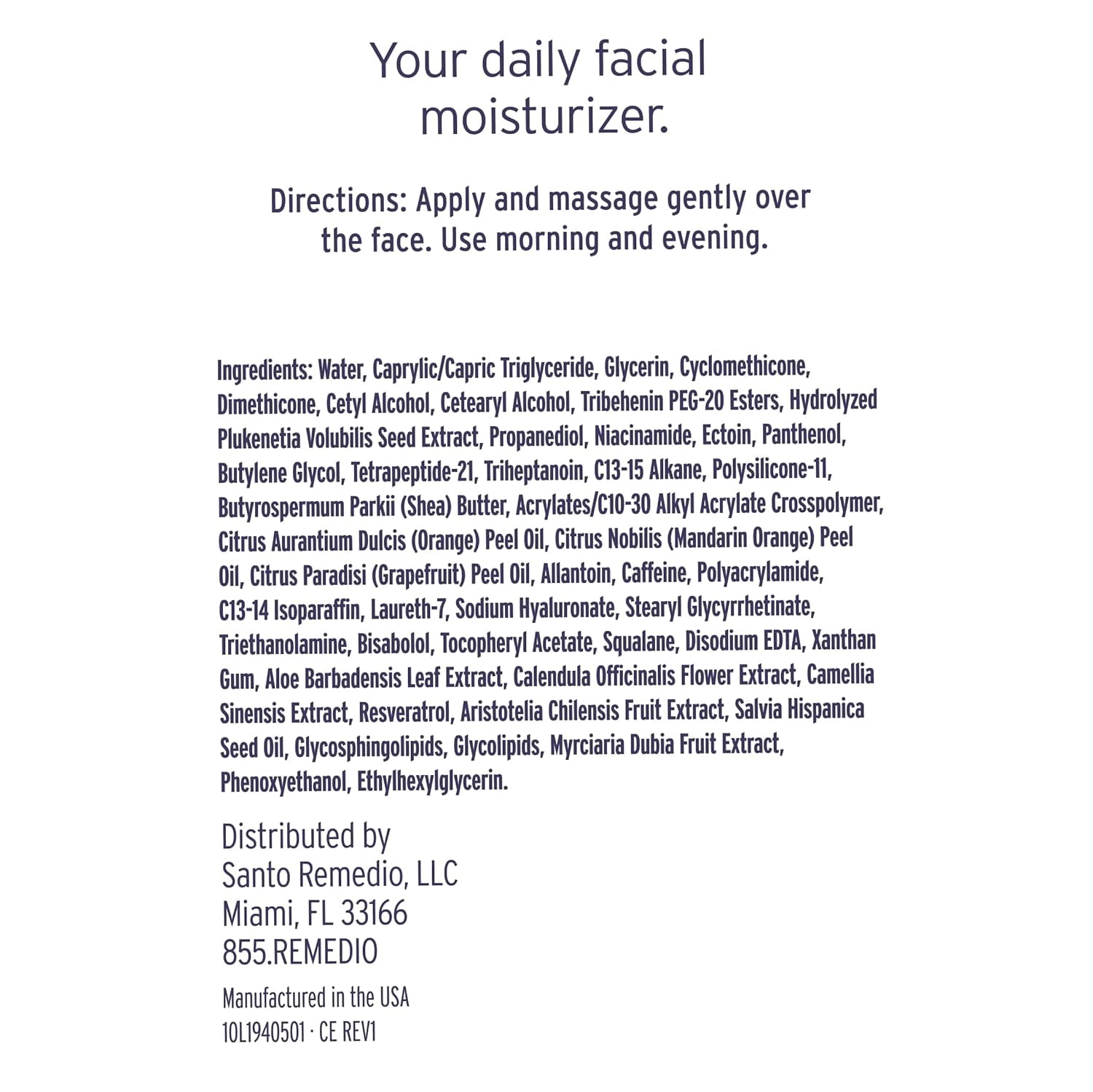 Santo Remedio, Piel Eterna, Moisturizing Face Cream, Hydrates Skin, Daily Moisturizer, Day and Night Cream, Contains Hyaluronic Acid, Vitamin E, Niacinamide, For All Skin Types, 1.7 Fl. Oz. / 50 ml