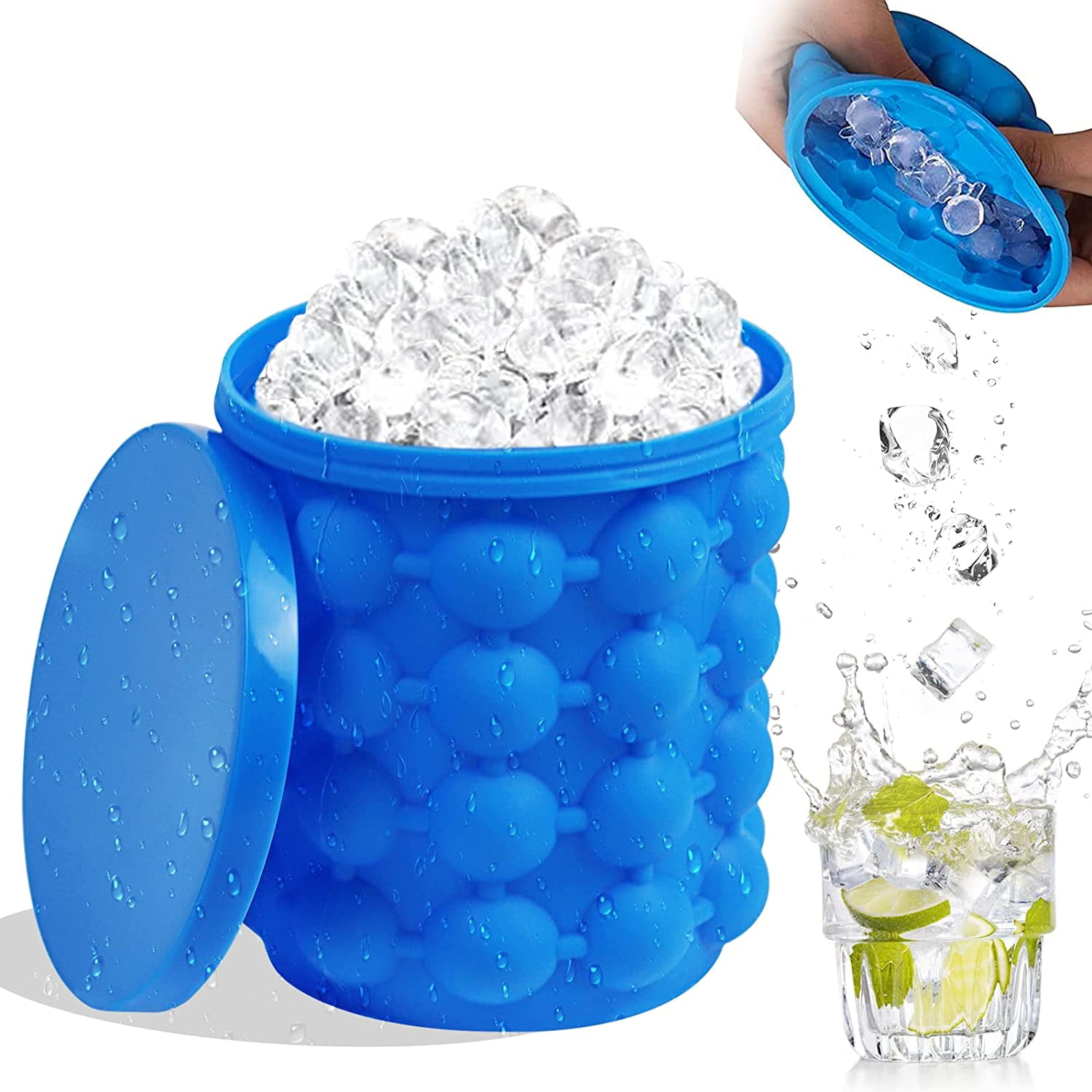 Silicone Ice Bucket , Space Saving New 3D Ice Cubes Maker Bucket(2 in 1