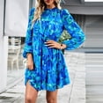 thumbnail image 1 of Vestido de manga larga para mujer vestido fruncido con cordones y retazos elegante traje de vacaciones, 1 of 8