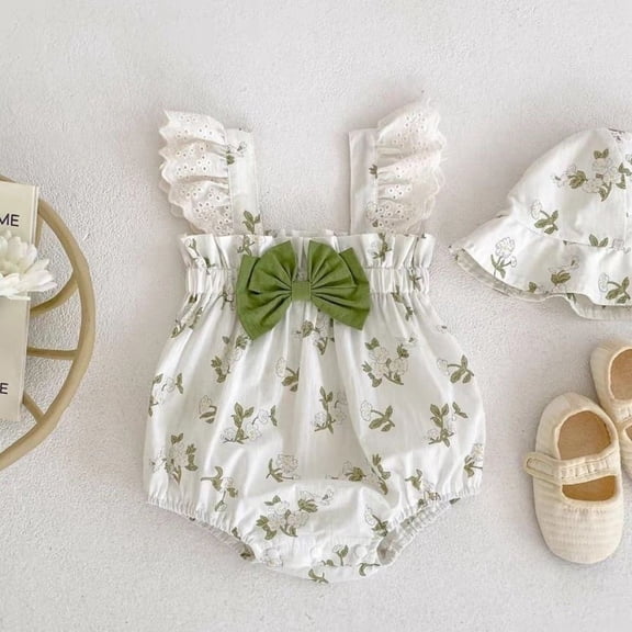 Baby Girl Onesies Girls Summer Sleeveless Romper with Hat Baby Girl Romper Green 0-3 Months