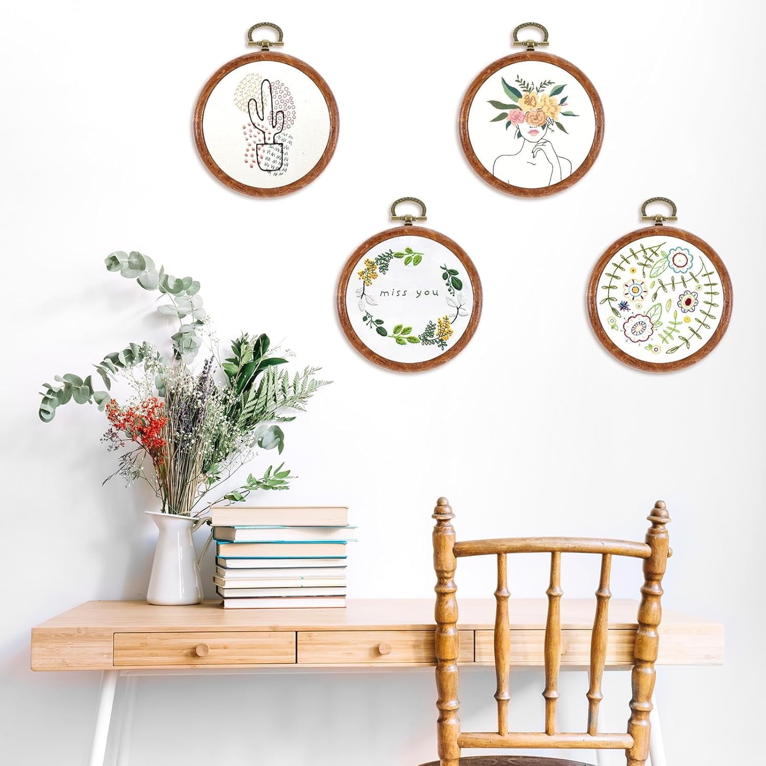 Topboutique Embroidery Hoop Ring 10 Pcs Round Cross Stitch Hoop Imitated Wood Display Circle Frames for Art Craft Sewing Embroidery DIY Ornaments Decoration,4 inch
