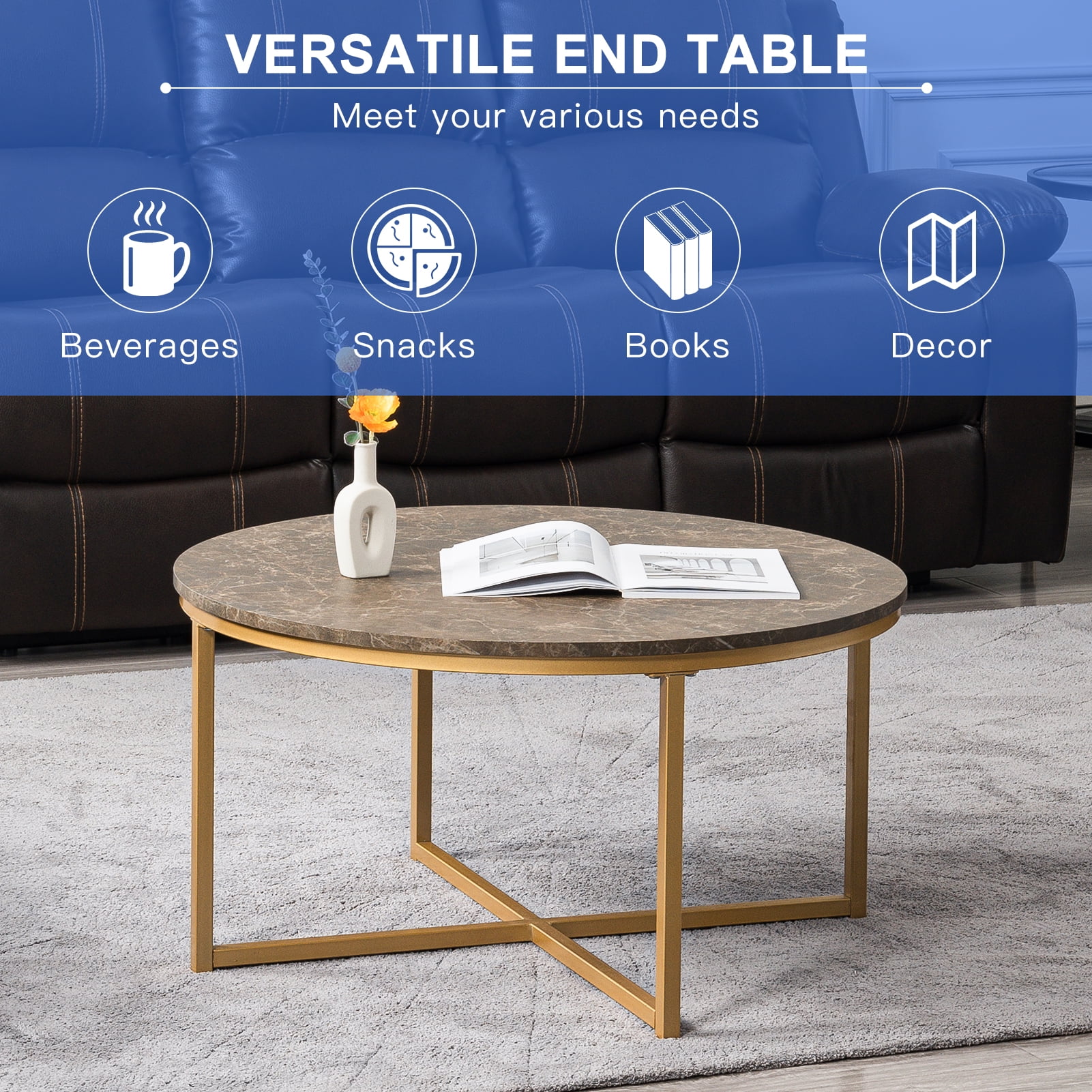 Kadyn Cross Legs MDF Coffee Table, Modern Metal Tea Table with Metal Base, Round Sofa Center Table Cocktail Table for Living Room, Golden Kadyn Cross Legs MDF Coffee Table, Modern Metal Tea Table with Metal Base, Round Sofa Center Table Cocktail Table for Living Room, Golden