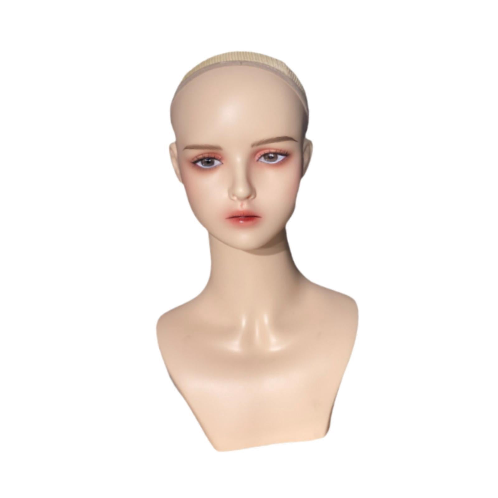Stgfyxgs Realistic Female Mannequin Head with Makeup Stable Multifunctional Holder Display Stand Manikin PVC Head for Hats
