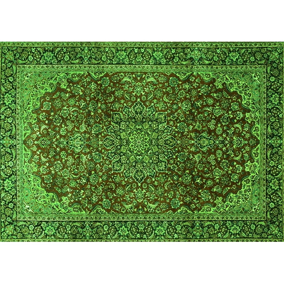 Ahgly Company Indoor Rectangle Medallion Green Traditional Area Rugs, 6' x 9'