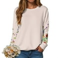 thumbnail image 6 of larppty Women Crewneck Flower Print Long Sleeve Sweatshirts Floral Graphic Tops Casual Loose Fit Pullover Shirts (Light Pink, S), 6 of 9