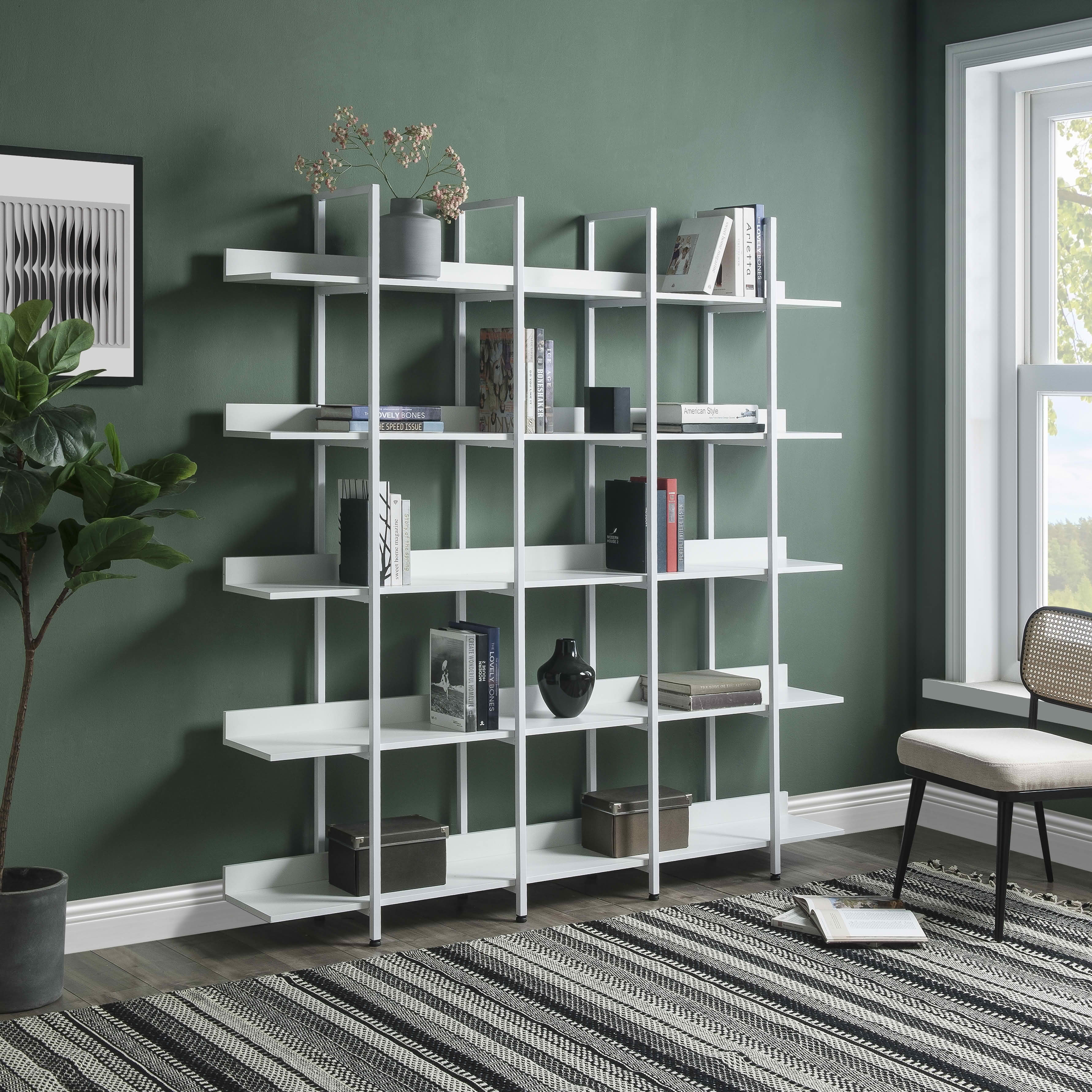 MAYEERTY 5 Tier Bookcase, Vintage Industrial Style Metal Frame MDF Board, Home Office Open Shelf