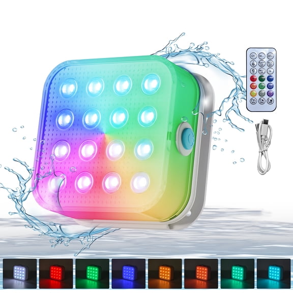 Rechargeable Submersible Pool Lights with Remote, Waterproof Underwater Charging Battery Operated Controlled 16 Color Changing LED with Magnet Floating Lights Pool Pond Decoration