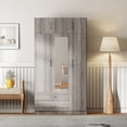thumbnail image 2 of Euroco 3-Door Wood Armoire, Wardrobe with Mirror and Drawers, Gray, 2 of 10