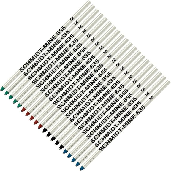 Schmidt 635 D1 Mine Ballpoint Refill - Black, Blue, Green, Red Ink (Medium Tip 0.7mm) - Pack of 20
