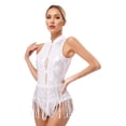 thumbnail image 2 of Doomiva Women Glittery Sequins Tassel Bodysuit Nightclub Show Stage Team Latin Jazz Salsa Dancewear White XL, 2 of 7