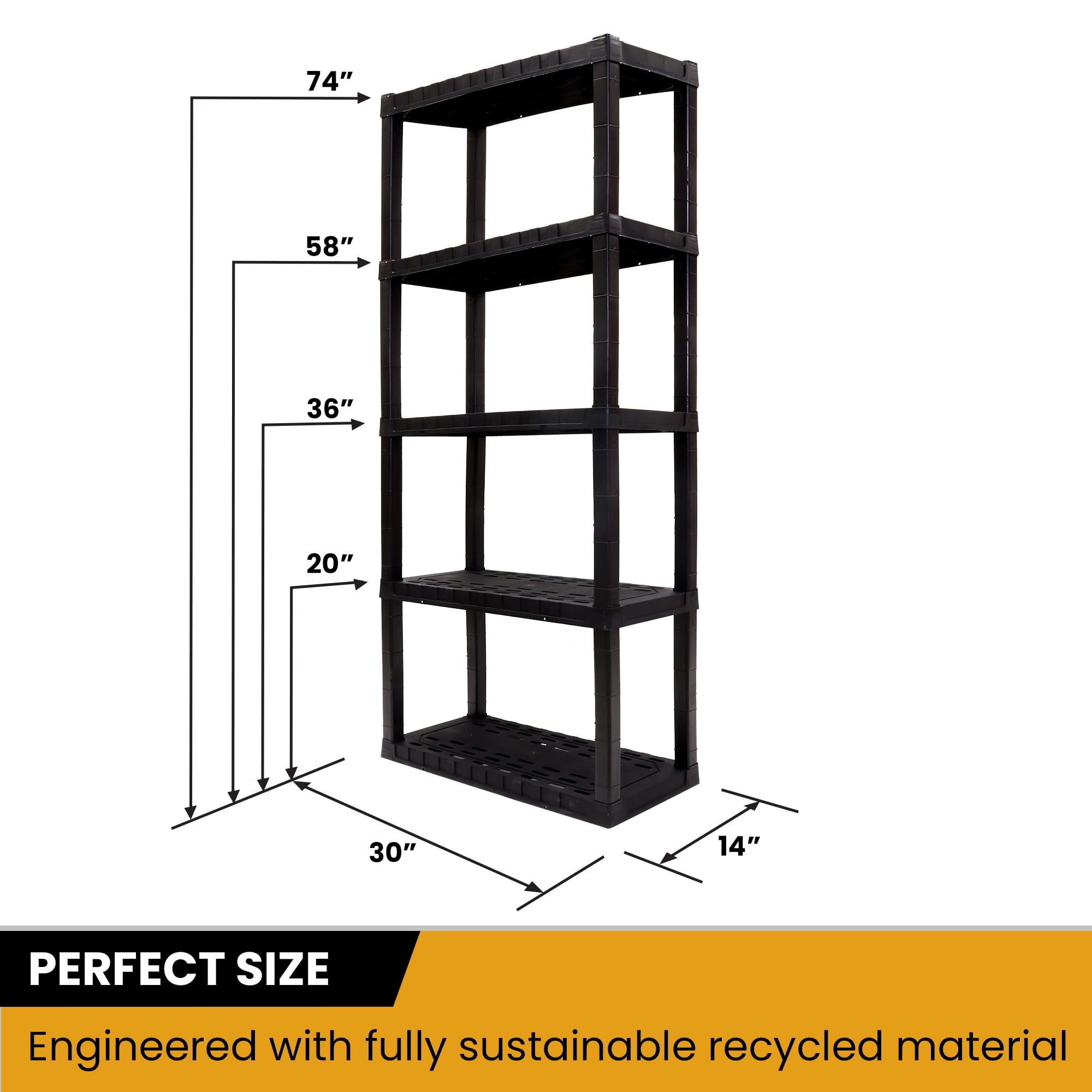 Hyper Tough Plastic Storage Shelves Garage Shelving Unit 5-Tier 75"H x 14"D x 30"W Black 450 lbs Total Capacity