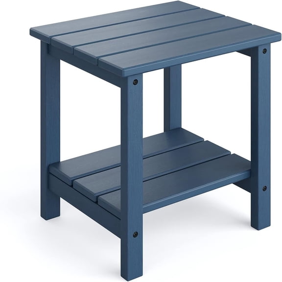 EastVita Outdoor Side Table 18 X 15 Inch Hdpe 2-Tier Patio Side Tables For Outside For Patio Pool Deck Indoor Backyard Navy