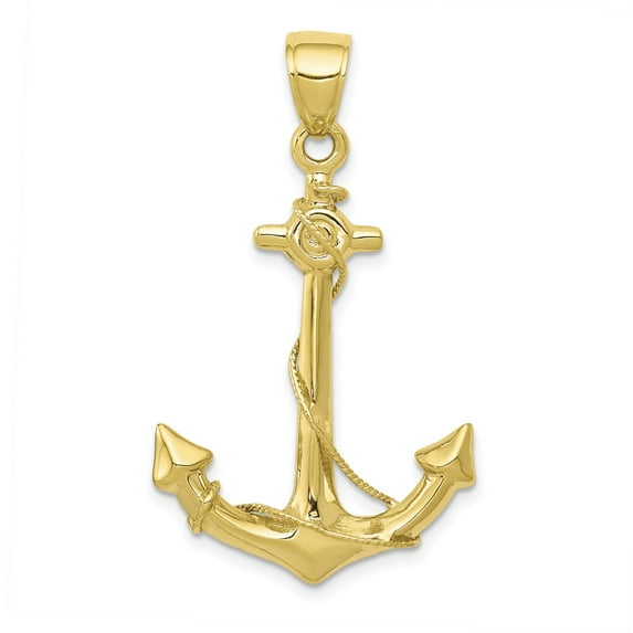FB Jewels 10K Yellow Gold 3D Anchor with Rope Pendant