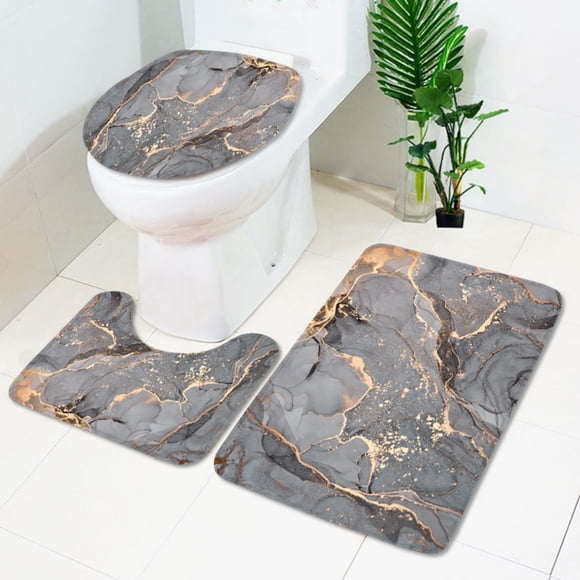 3-Piece Bathroom Rug Set with U-Shaped Mat and Toilet Lid Cover, Water Absorbent Polyester Floor Mats, Multicolor, 60x40 cm