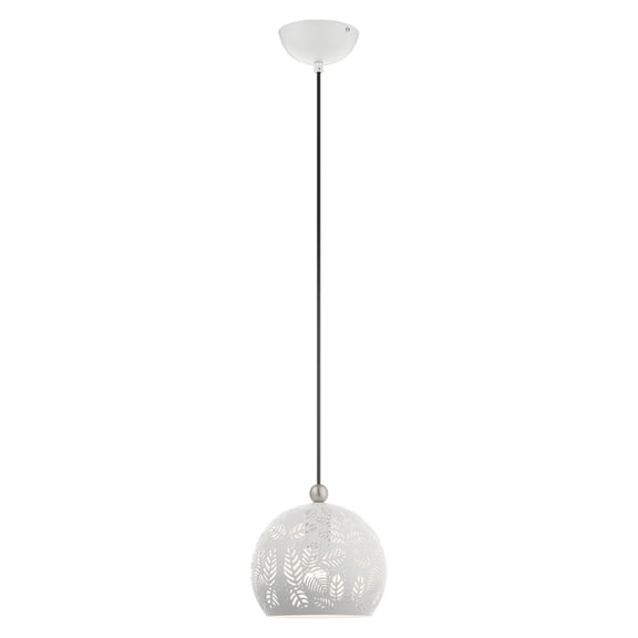 49541-03 Livex Lighting Chantily - 1 Light Pendant in Bohemian Style - 8 Inches wide by 13 Inches high-White/Brushed Nickel Finish    -Traditional