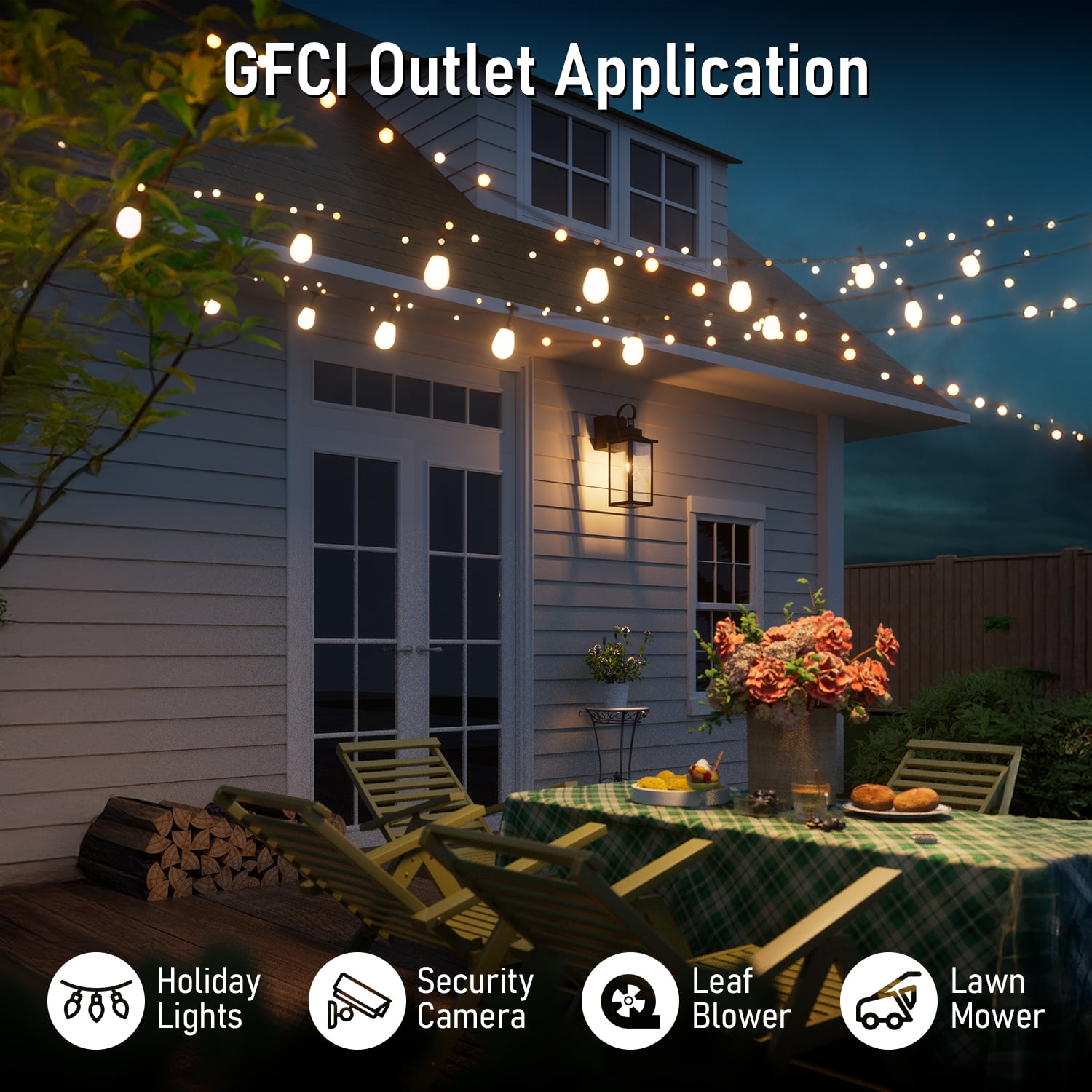 2 Pack Outdoor wall light with GFCI outlet with Tempered Glass