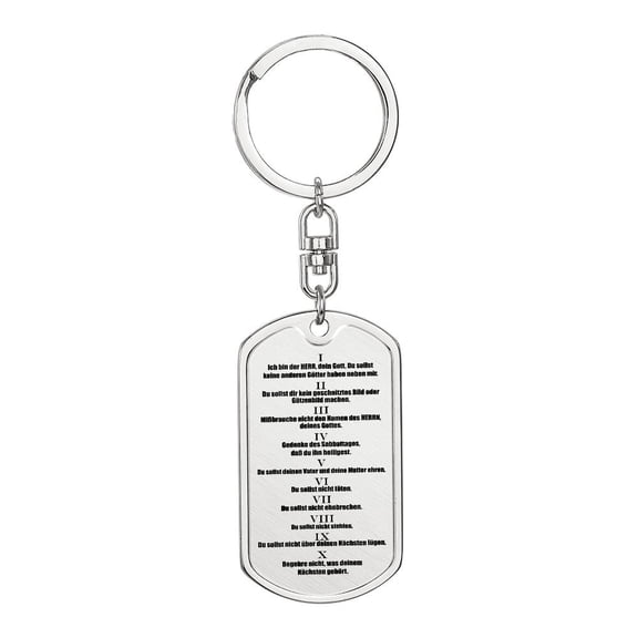 Ten Commandments German 10 Gebote Halskette Bible  Keychain Stainless Steel or 18k Gold Dog Tag