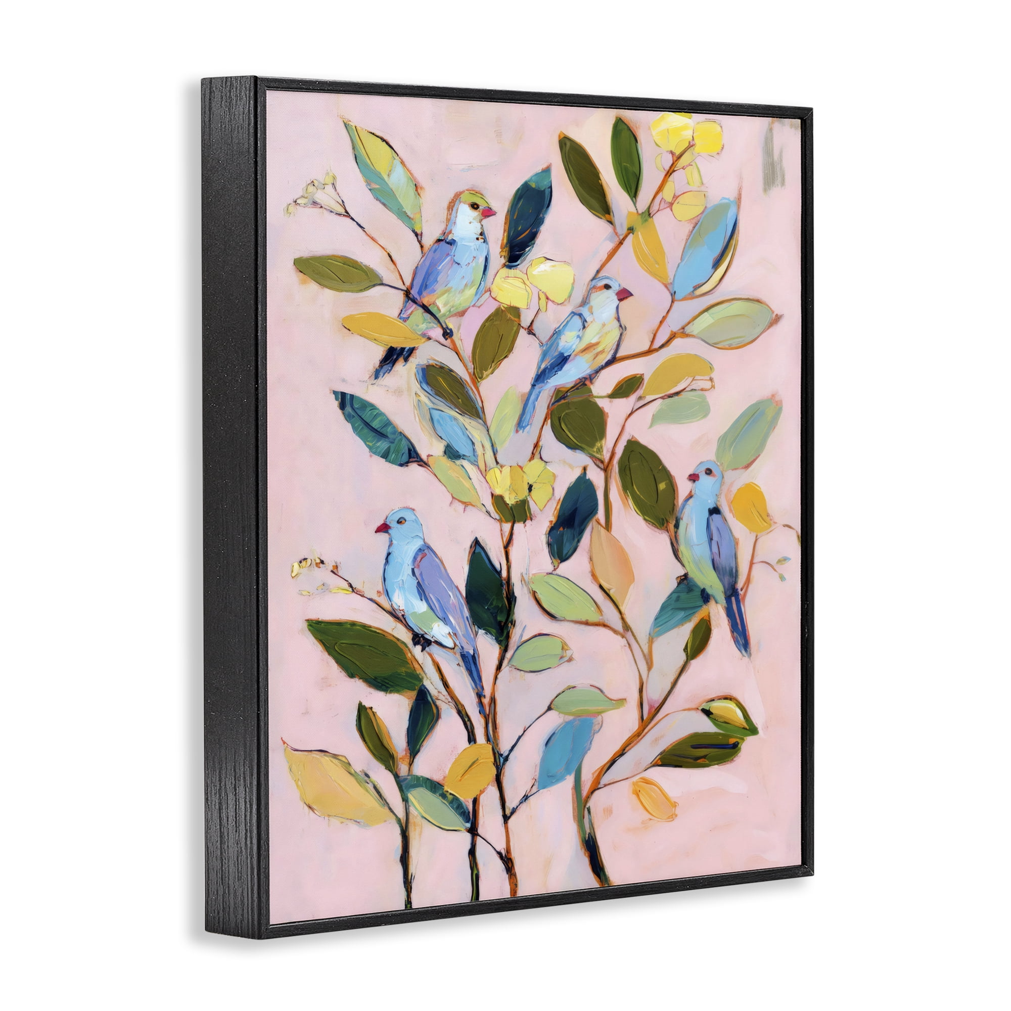 Stupell Industries Birds Between Leaves Impression Black Framed Giclee Art, design by Sisi and Seb