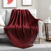 Walensee 100% Acrylic Throw Blanket for Couch, 50" x 60", Red, Decorative Knit Throw with Tassel for Chair Bed Sofa Travel Picnic