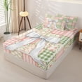 thumbnail image 2 of Manfei Patchwork Plaid Bow Zipper Twin Comforter Sets with Fitted Sheet and 2 Pillowcases,Floral Stitch Zipper Bedding Set,Pink Reversible,4-Piece, 2 of 7