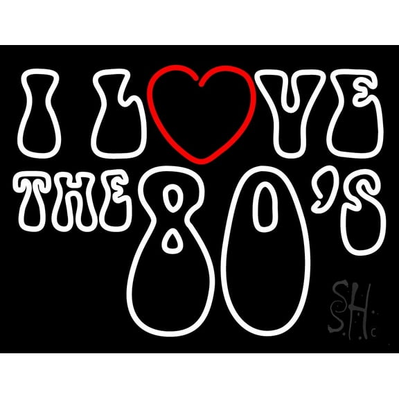 White I Love The 80s LED Neon Sign 15 x 19 - inches, Black Square Cut Acrylic Backing, with Dimmer - Bright and Premium built indoor LED Neon Sign for café, club, party, event and stroefront.
