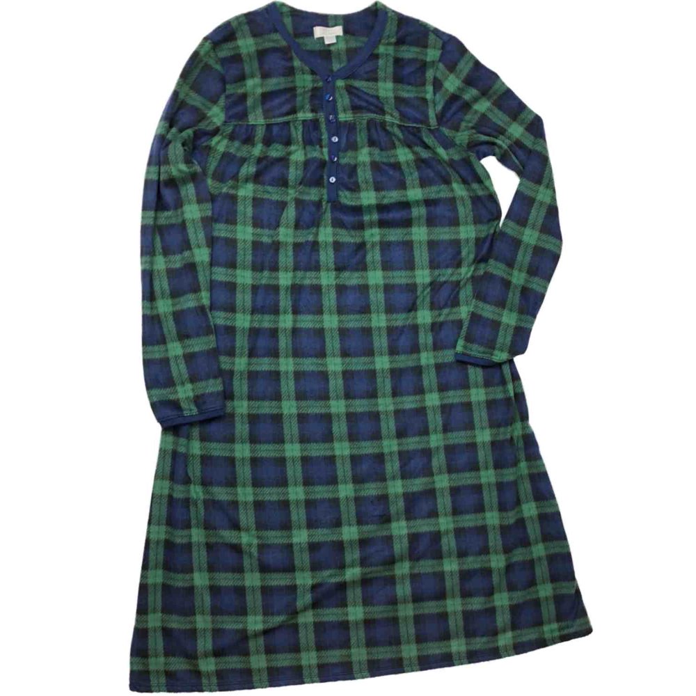 Celestial Dreams Womens Navy Green Plaid Checker Nightgown Fleece