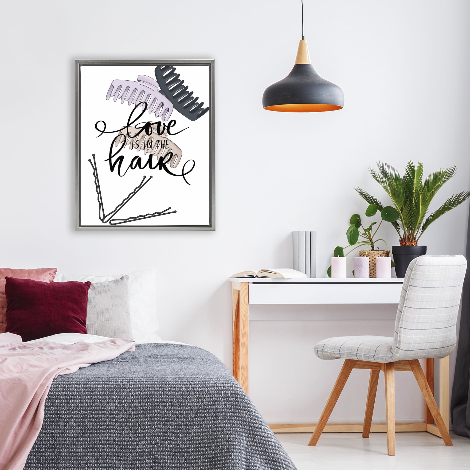 Stupell Industries Love Is In The Hair Gray Framed Floater Canvas Wall Art, design by Jesse Keith